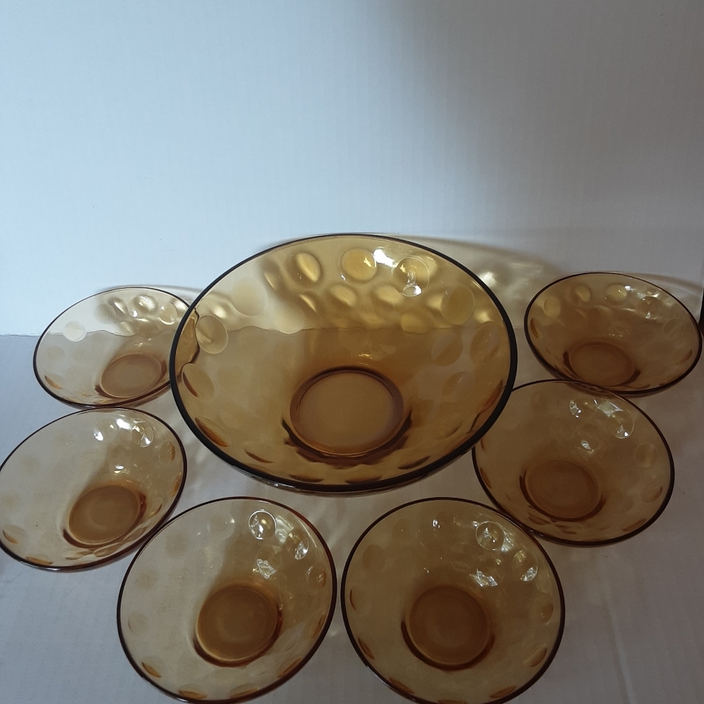 VINTAGE AMBER COIN DOT DESSERT SET